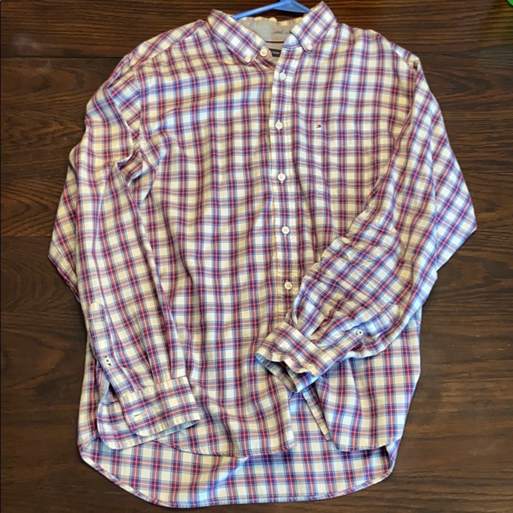 Tommy Hilfiger Red/White Plaid LongSleeve ButtonUp